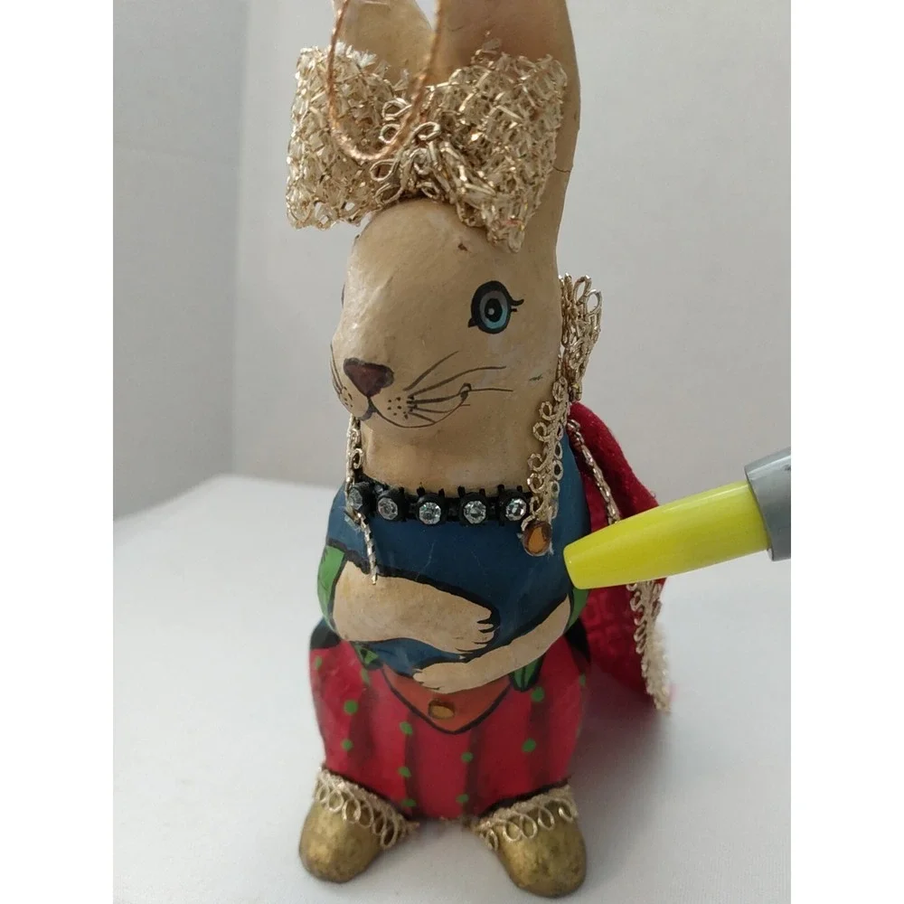 VTG Paper Mache Rabbit Hand Painted Christmas Tree Ornament Holiday decor
